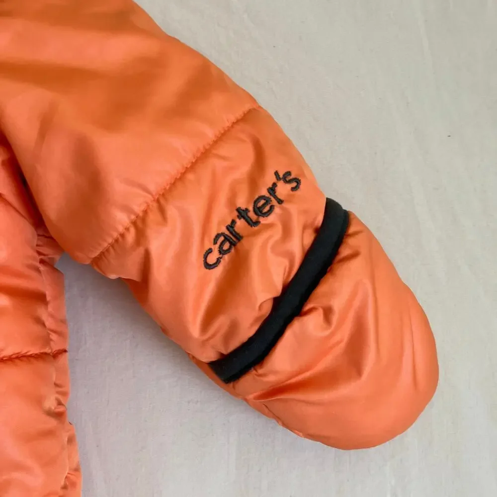Carter’s Baby Sz 6-9mo Puffer Bunting Hooded Snowsuit Orange Brown Zip-up Warm